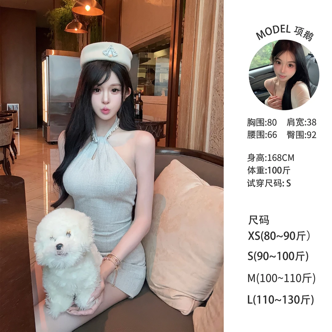 天鹅er 【巴黎童话】气质修身挂脖包臀性感连衣裙E25Q2662