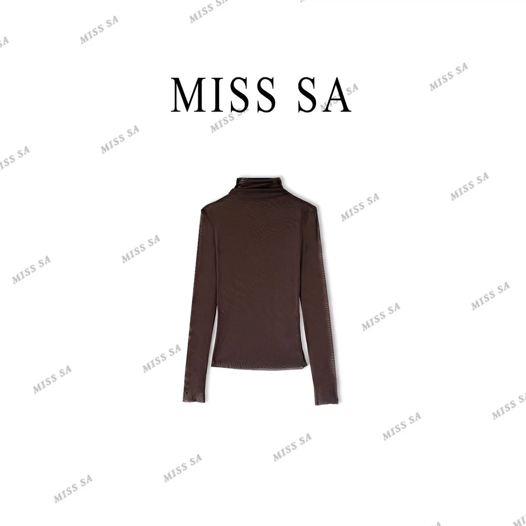 MISS SA 早秋新款气质法式高级感时尚百搭修身网纱打底衫25099388