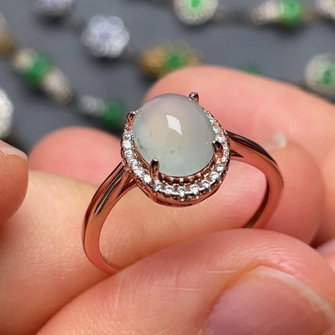 翡翠银S925镶嵌戒指纯天然缅甸翡翠A货