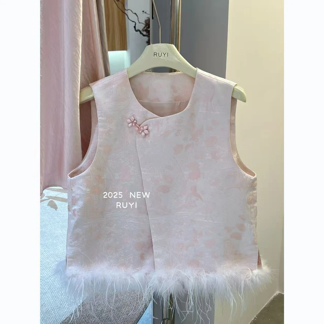 【RUYI】&【山木花葶】 835刺绣提花鸵鸟毛新中式马甲