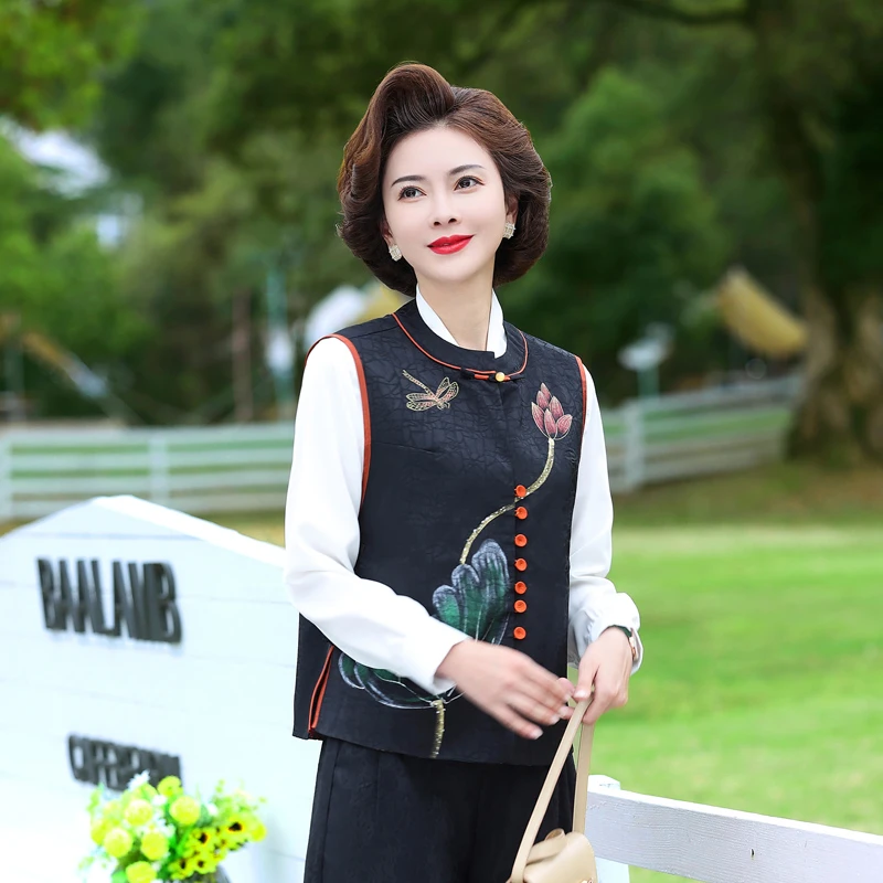 新中式国风复古双面双穿盘扣马夹【荷花绽放＋蜻蜓飞舞】 中国风马甲