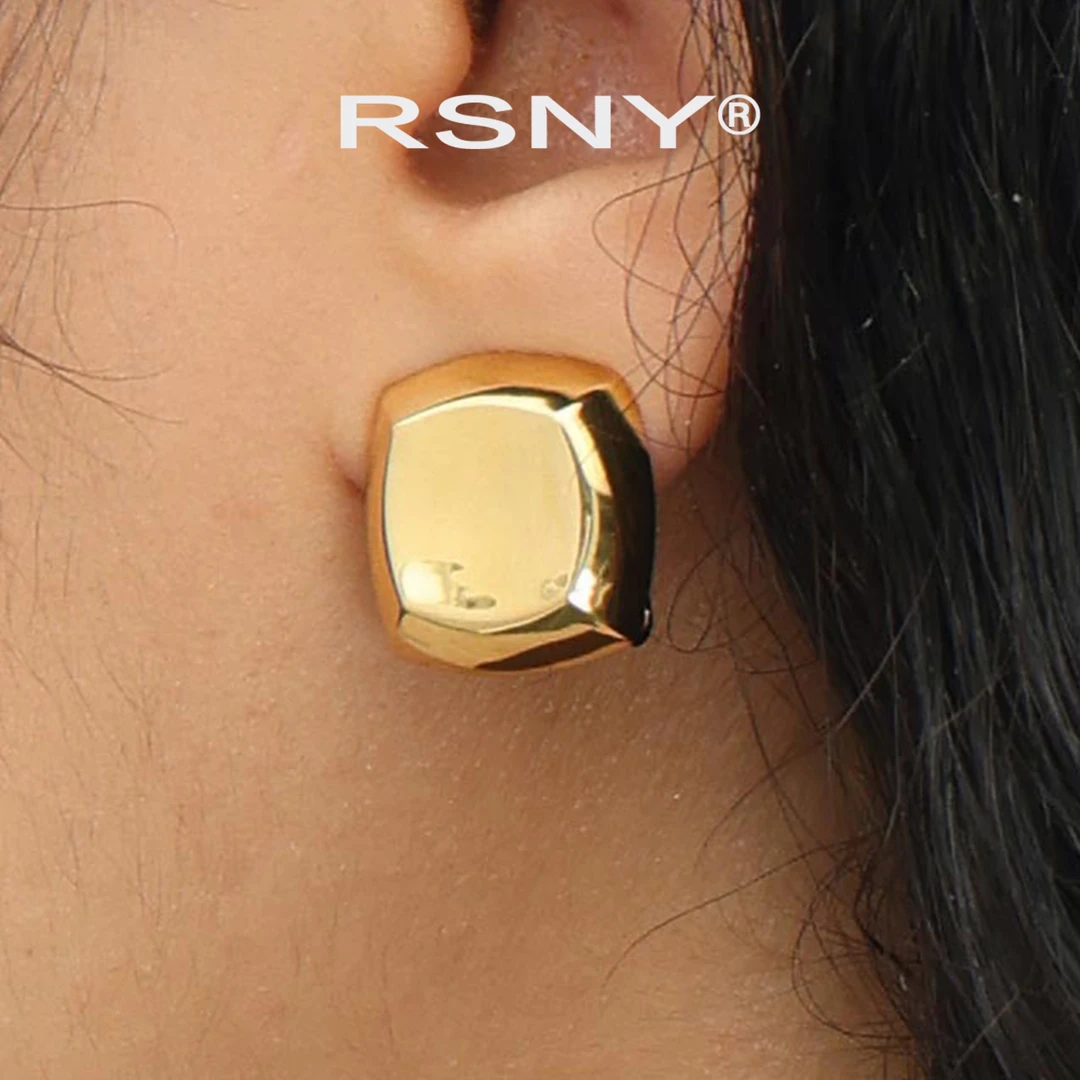 铜合金耳饰 RSNY钻纹截面耳钉女极简欧美气质时尚优雅简约耳环