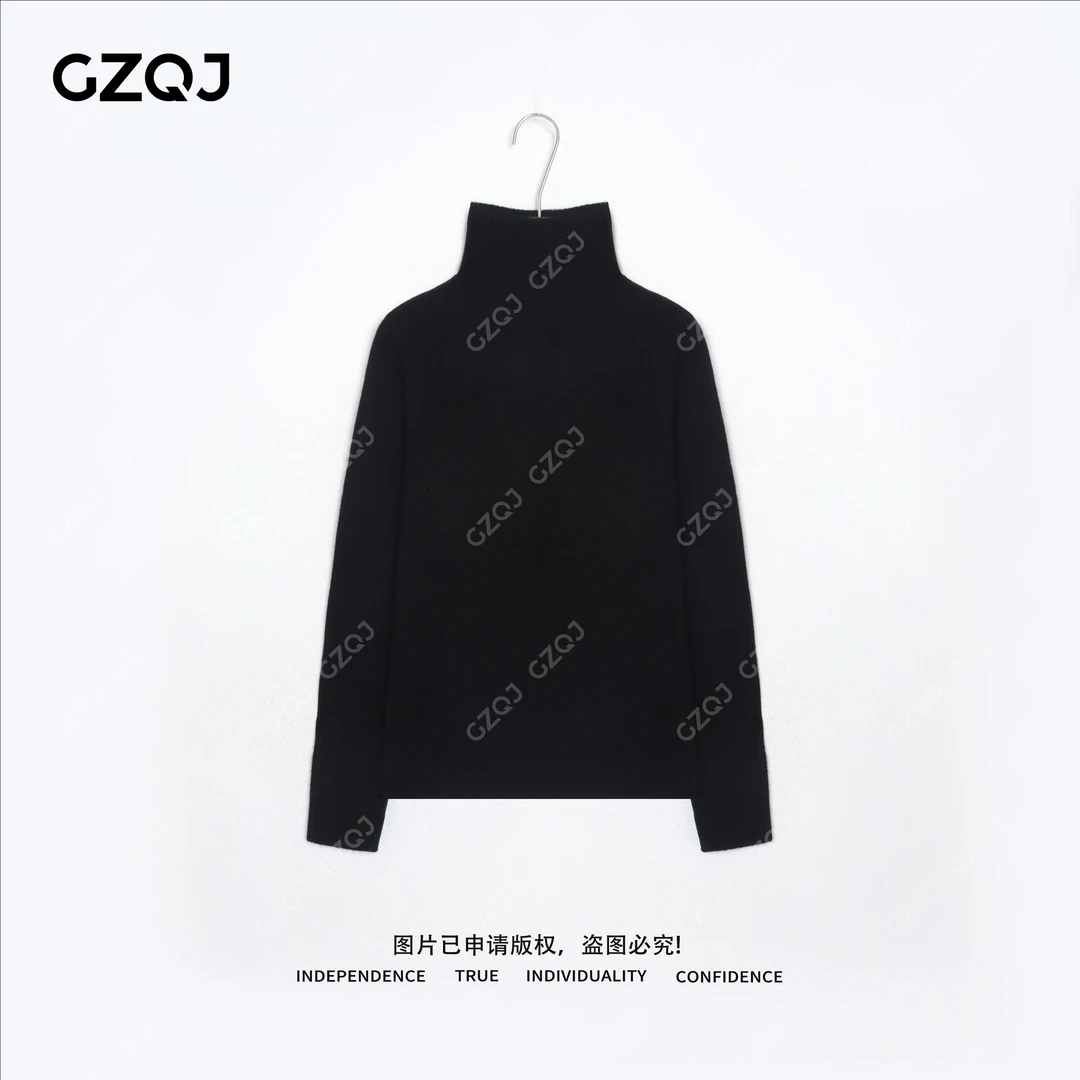 广州琴姐【云糯】琥珀流光风百搭休闲100羊毛半高领毛衣针织衫女806