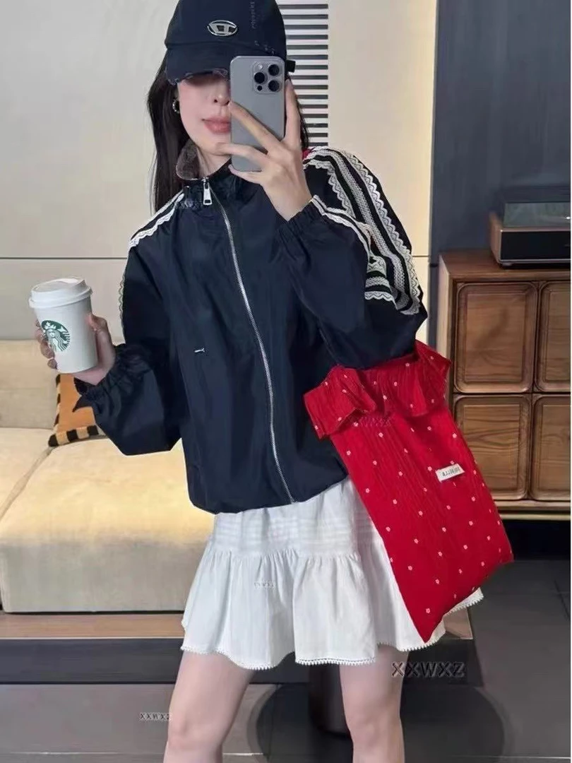 2025春季新款休闲百搭立领拼接蕾丝个性外套W2513