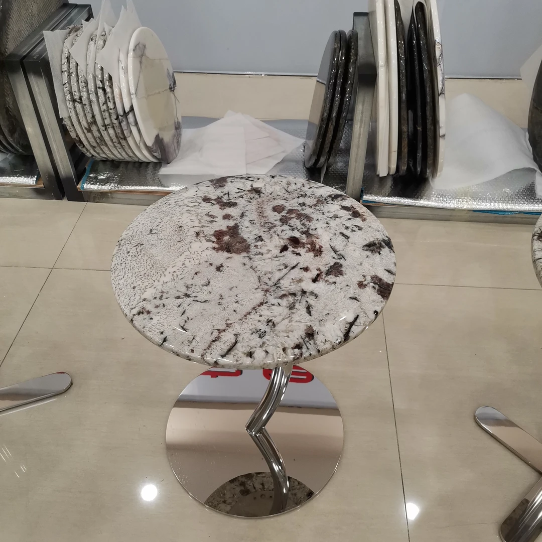 不锈钢树脂工艺异形圆桌简约风时尚边几客厅38*38*50奢石雪山蓝