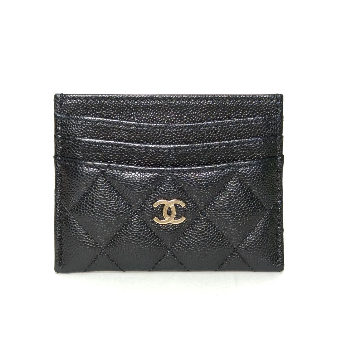 99新 Chanel/香奈儿 【黑黑】CF 敞口卡包 黑色 镭射标 金扣