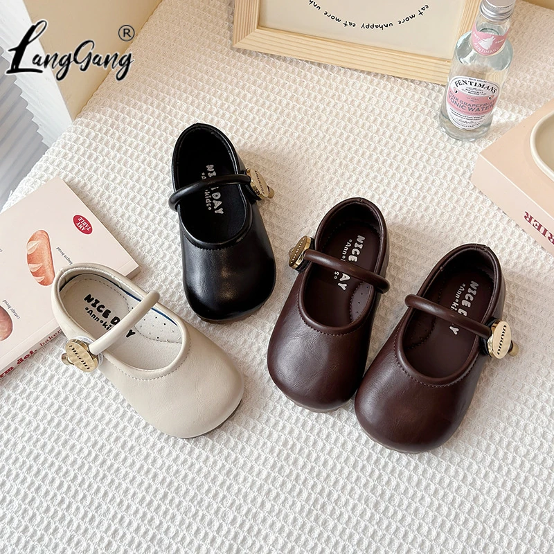 韩版童鞋2025春春夏新款简约风圆扣纯色单鞋儿童豆豆鞋软底洋气皮
