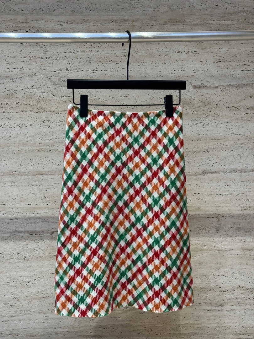 【Xenia】中长裙常规直筒裙格子半身裙百搭彩色格纹
