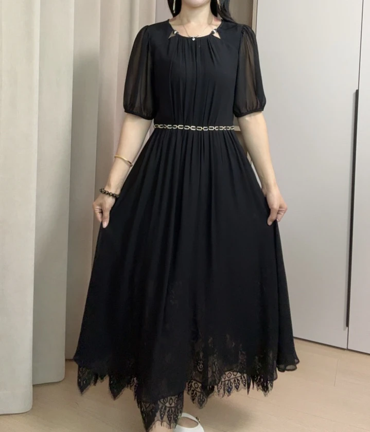 时尚气质连衣裙修身显瘦优雅减龄遮肚中长款夏季裙子