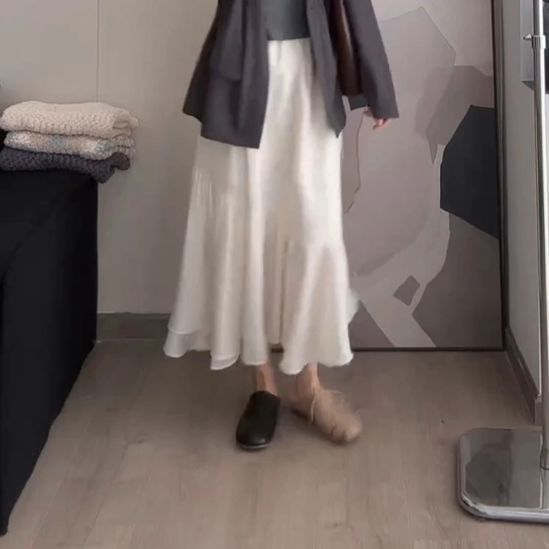 白色半身裙女2025年新款a字裙中长款高腰显瘦气质蓬蓬裙LK2501362