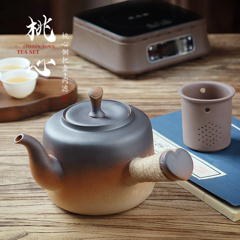 棉小城原矿土陶烧水壶围炉明火煤气炉电陶炉带内胆侧把煮茶壶大号