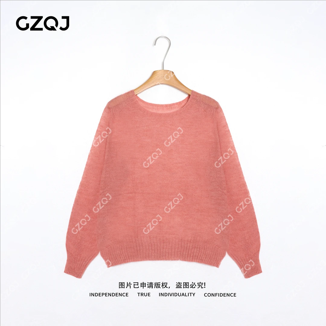 老琴私服【云柔秘境】琥珀流光风绵羊毛圆领薄款针织衫毛衣女秋8002