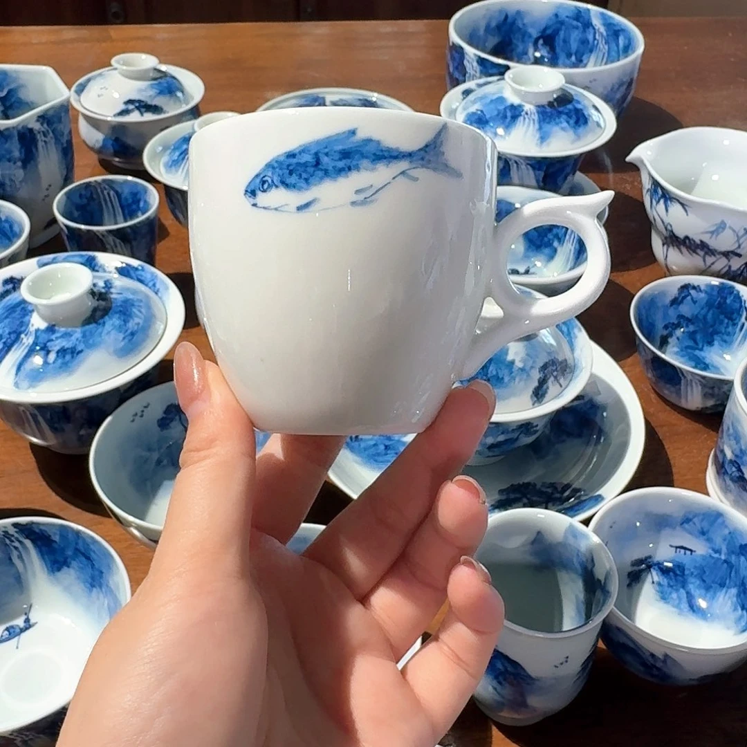 暖***青花手绘咖啡杯陶瓷