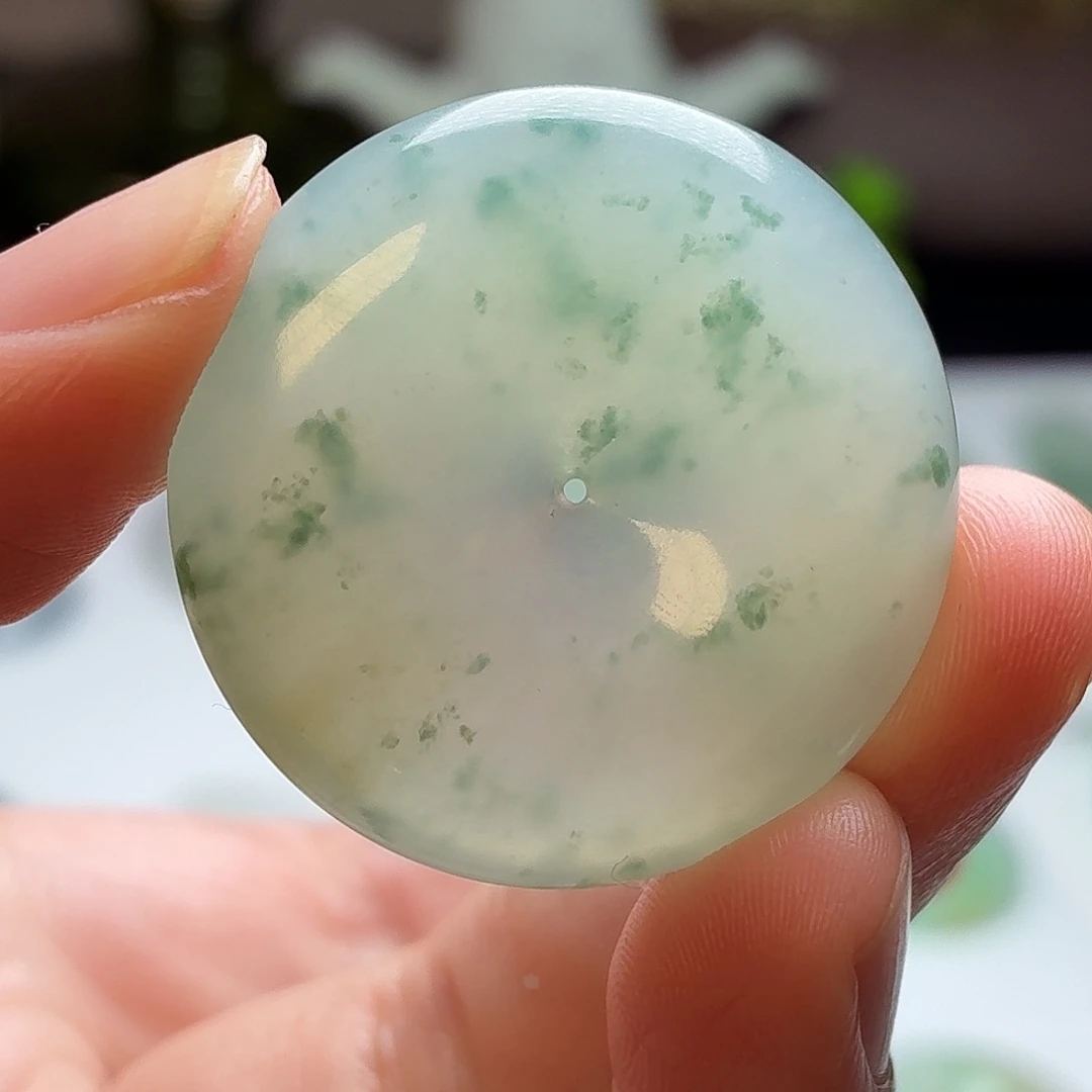 翡翠未镶嵌颈饰冰飘蓝花平安扣