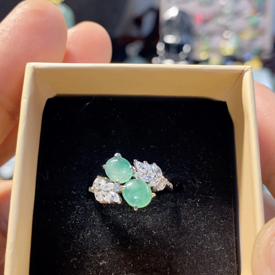 翡翠戒指银S925镶嵌缅甸翡翠A货戒指