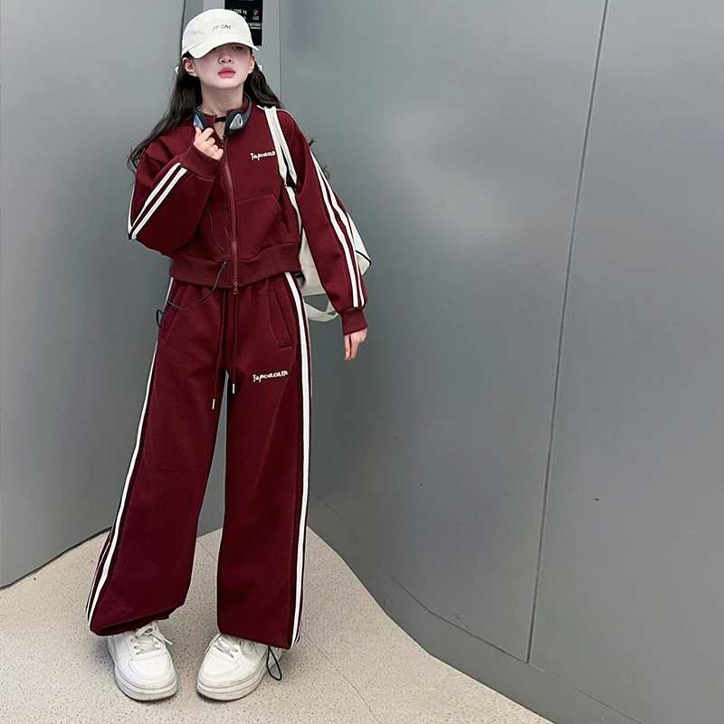 【酷哒仔】女童休闲织带拉条套装2025春秋新款中大童韩版运动两件套