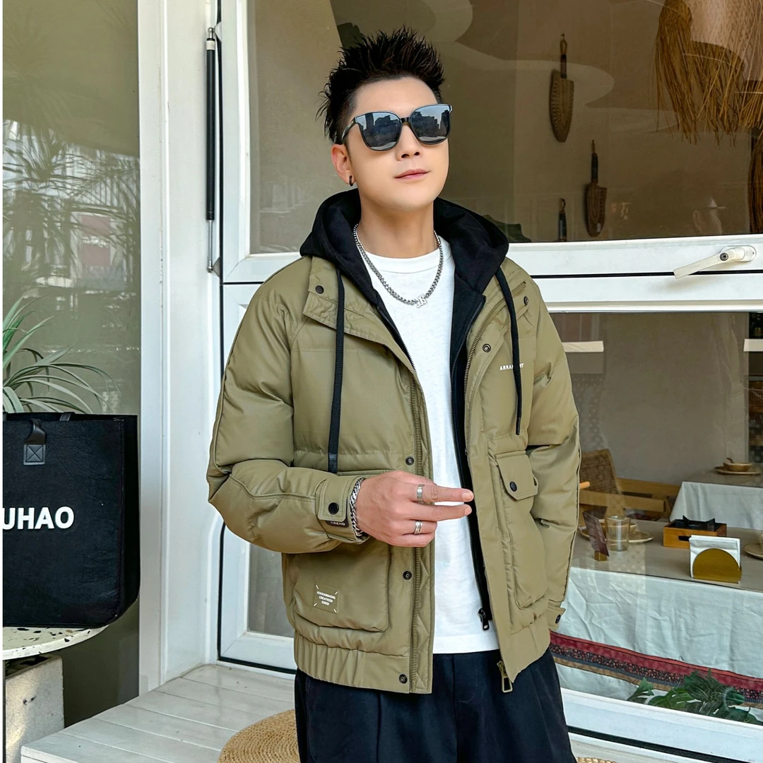 冬季男士假两件休闲百搭宽松加厚保暖时尚外套库9899*东2