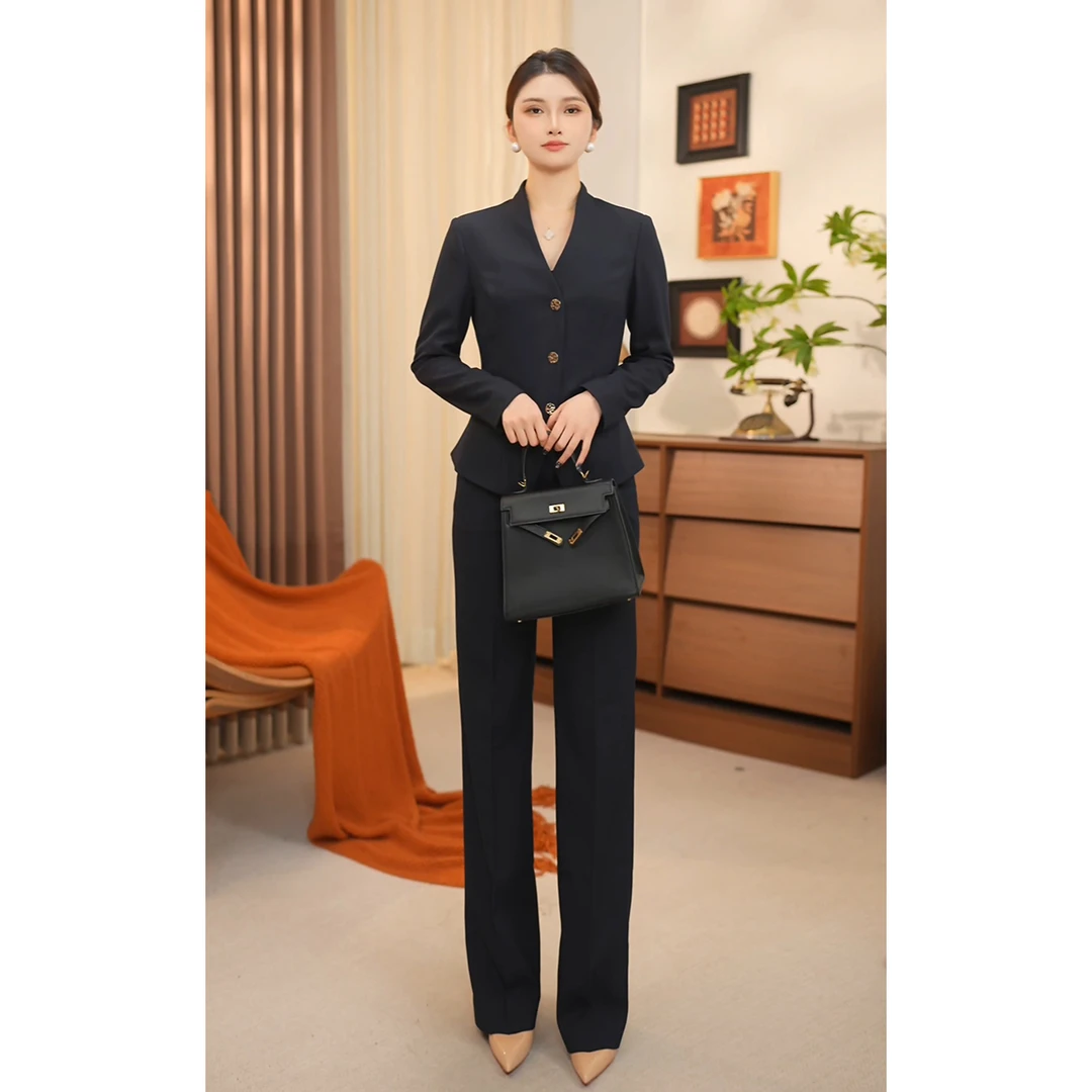 2025秋款高级感西装套装女深藏青色职业面试职业套装外套（3352）