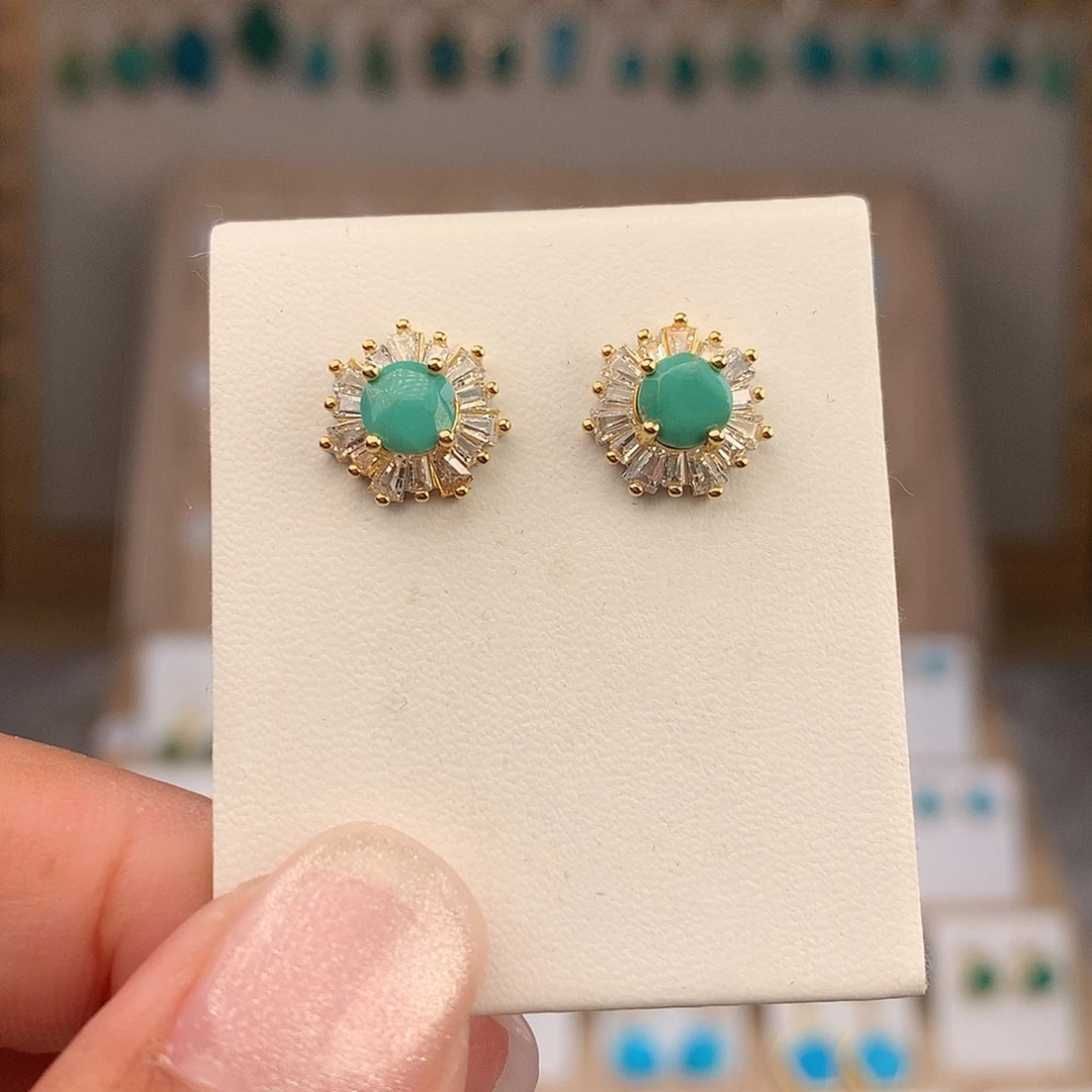 绿松石银S925镶嵌耳饰