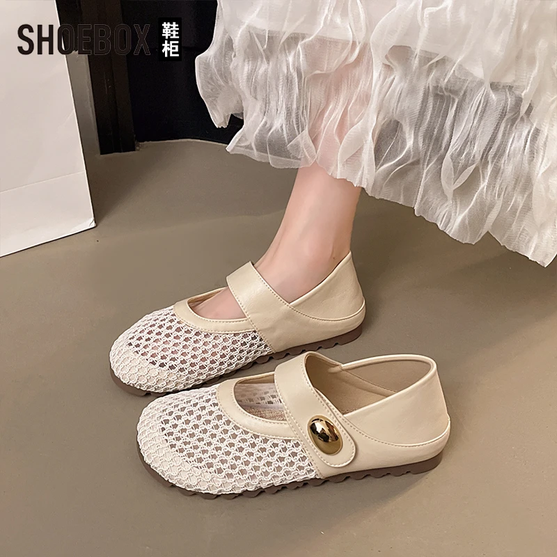 SHOEBOX鞋柜网纱透气玛丽珍单鞋女2025新款夏季渔夫鞋配裙凉鞋