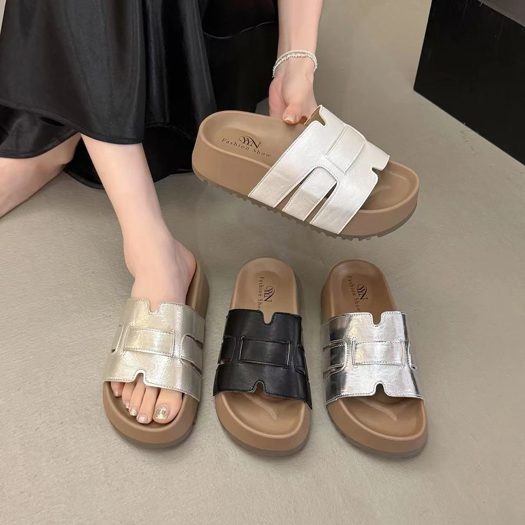 沙滩外穿鸳鸯拖鞋一字拖中跟防滑平底时尚法式夏季女鞋