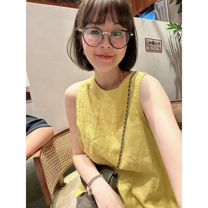 夏季小众圆领休闲宽松无袖显瘦遮肉纯色背心