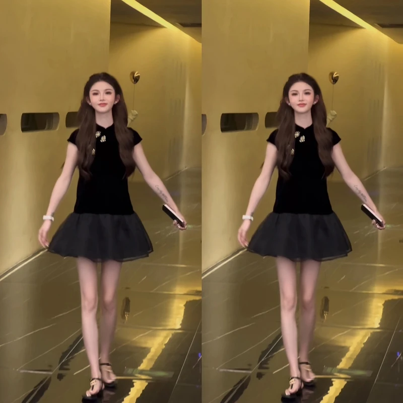 (云中锦书)新国潮财阀千金！丝绒透气亲肤显瘦国风旗袍裙