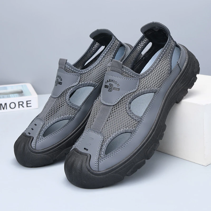 老北京布鞋男鞋夏季镂空透气网面凉鞋户外涉水洞洞鞋男休闲沙滩鞋