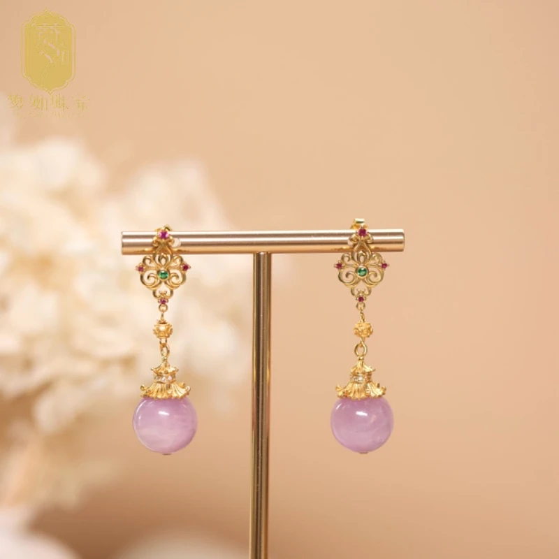 之瑶·银镶紫锂辉圆珠耳坠SY国潮古风宫廷风典雅气质百搭国风耳饰