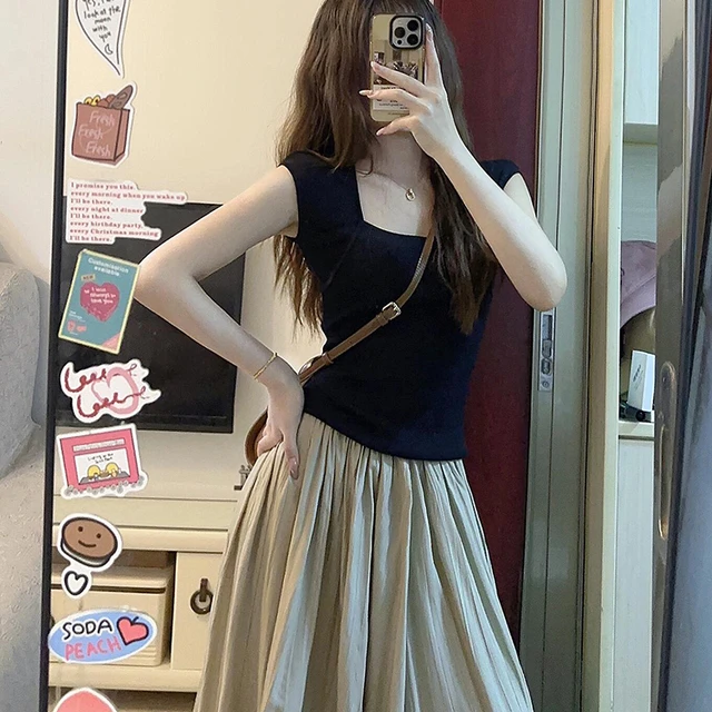 法式掐腰方领黑色短袖t恤女夏季2025新款爆款设计感小众别致上衣