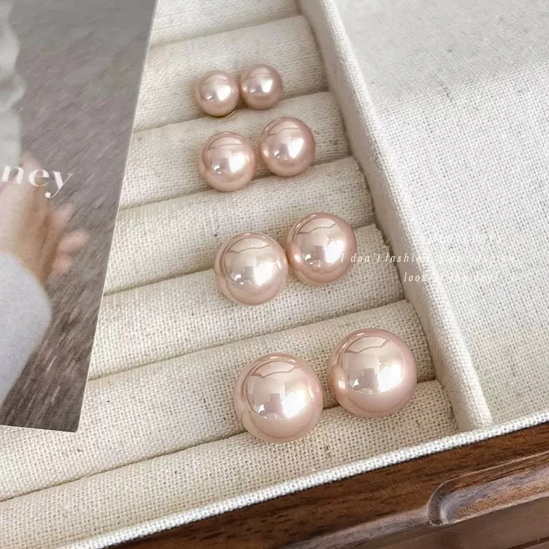 合金耳饰 许研同款香槟粉珠珠耳钉简约轻奢经典耳饰百搭