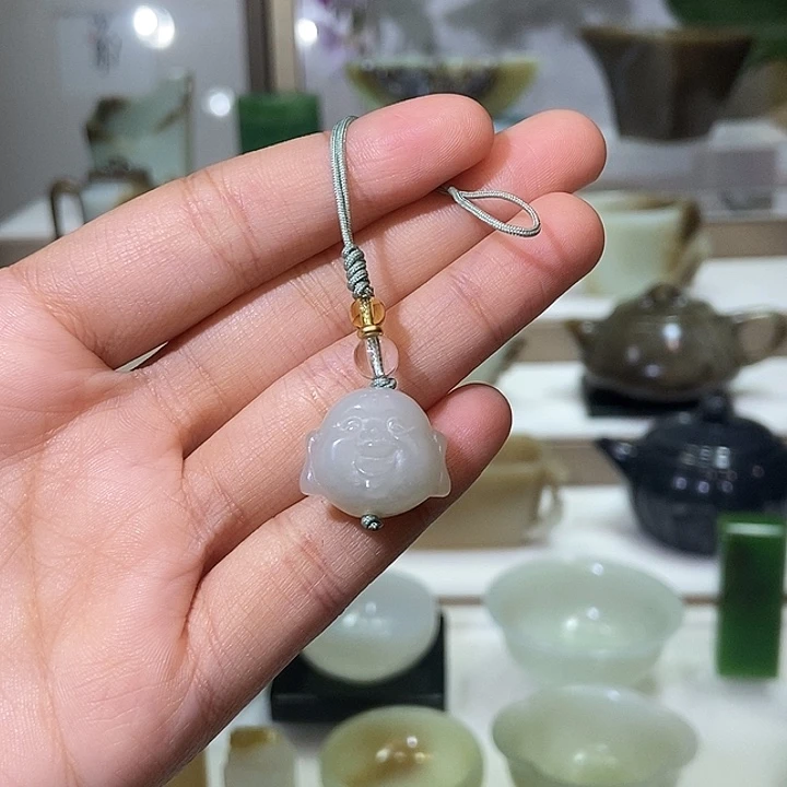 和田玉未镶嵌挂件白玉小佛头挂件