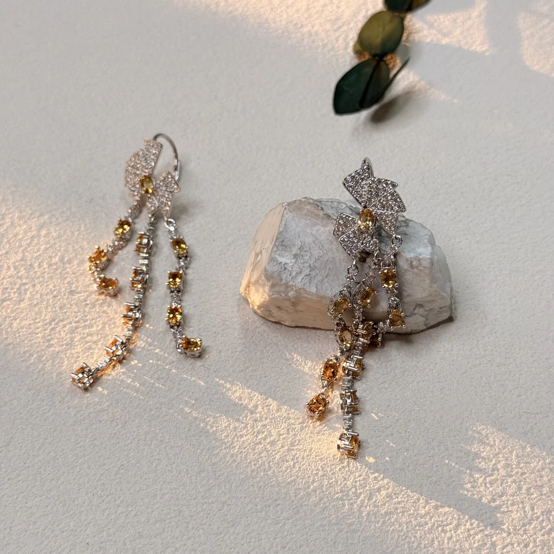 【六六中古】孤品s925黄水晶扫肩款耳环ap7156