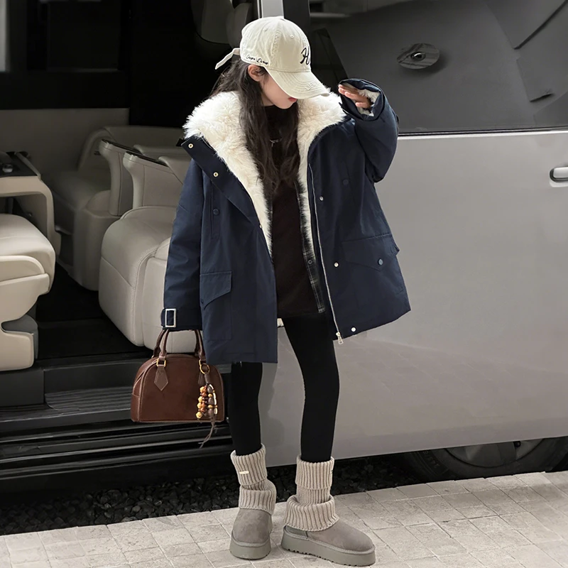 女童加绒派克服秋冬装2025新款韩版洋气休闲棉衣儿童冬季加厚外套