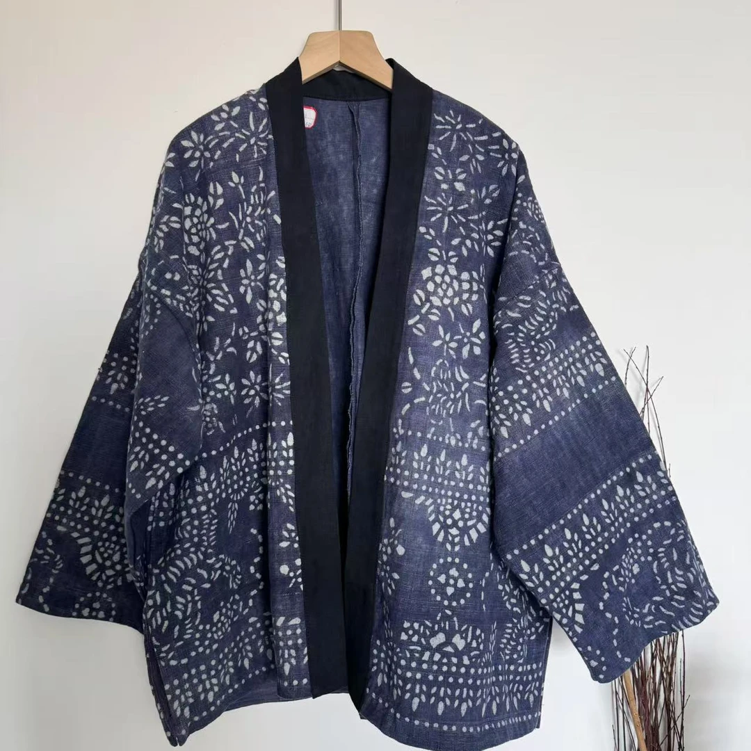 妤然民族风老豆染宽松版外套百搭休闲设计外套老土布中长款外套