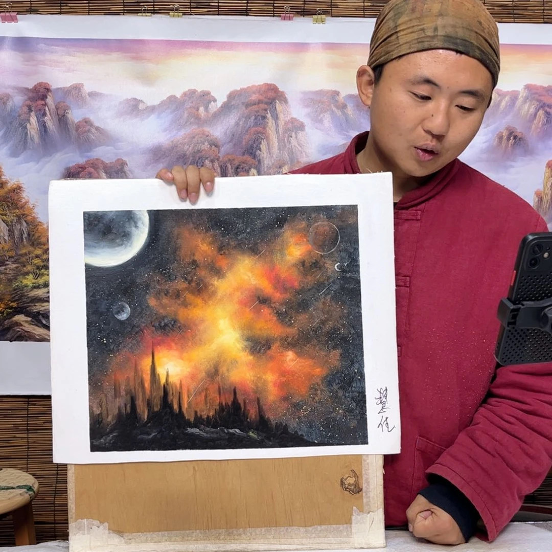 油画行路人小院绘画作品竞拍