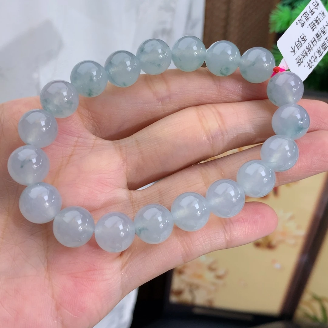 翡翠未镶嵌手串卡10冰种蓝飘花手串（漏价推荐）
