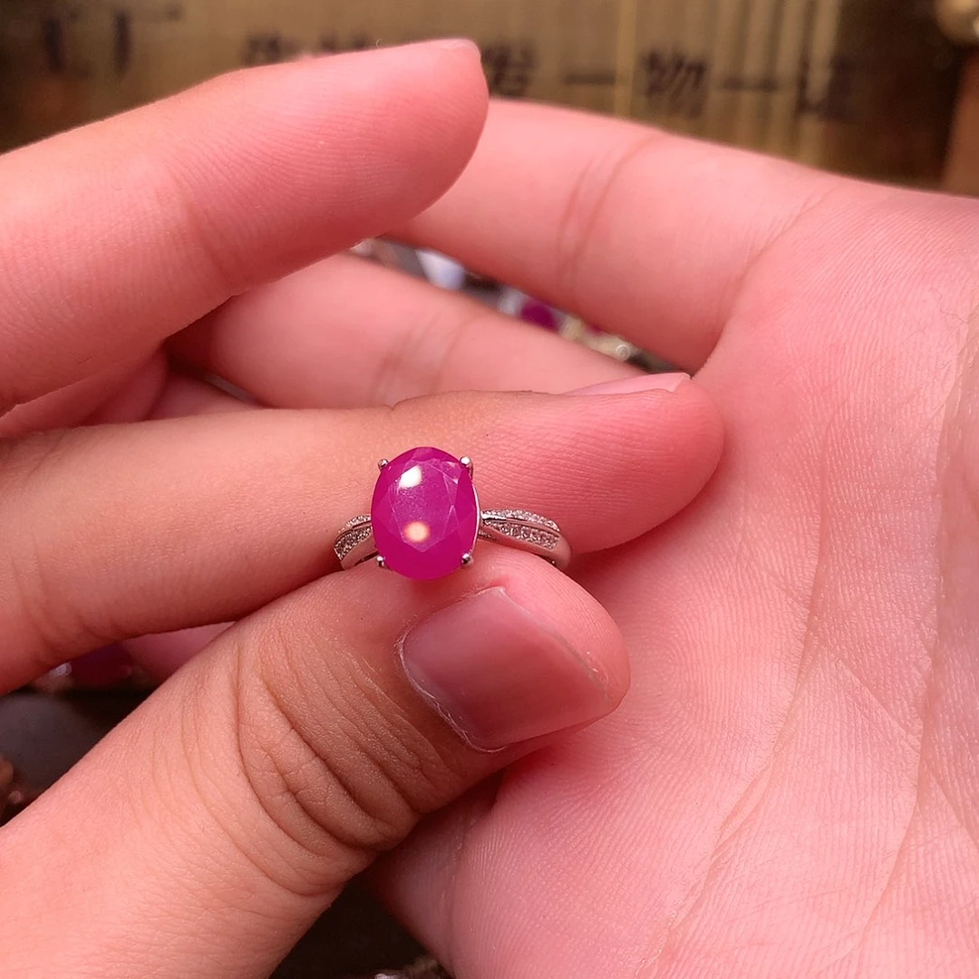 红宝石戒指银S925镶嵌