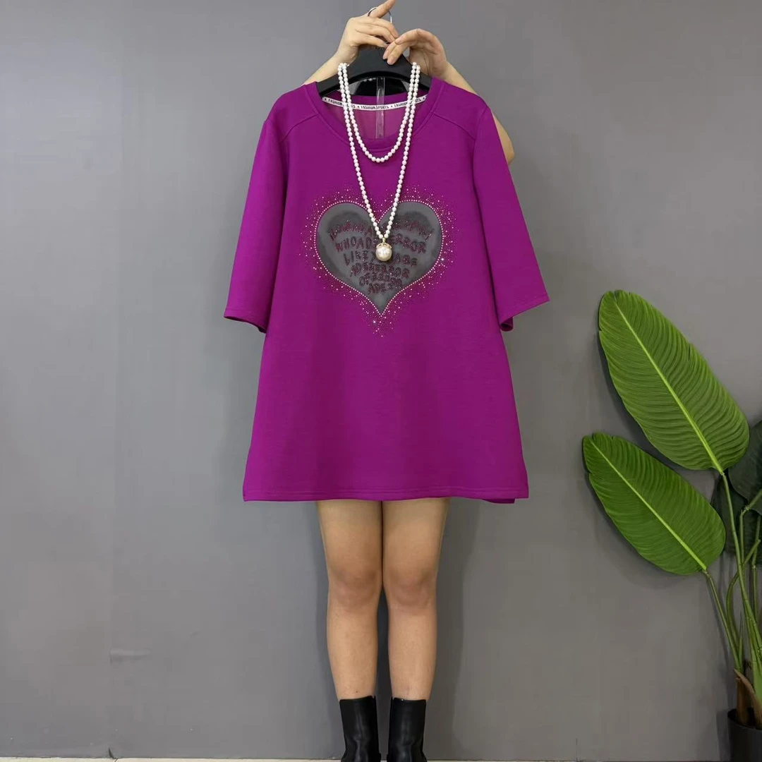 2025早春新款时尚休闲百搭爱心图案半袖大衫