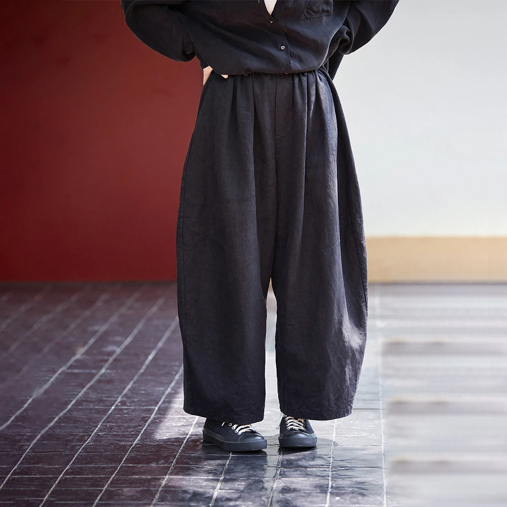 百搭休闲裤小众设计感宽松长裤2025新款女松紧腰阔腿弯刀裤5631