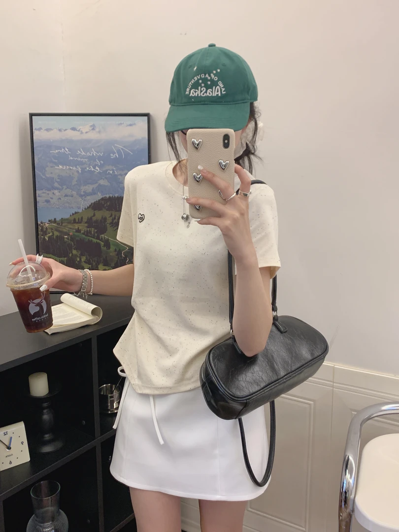 【爱心彩点】夏季短款 细腻彩点质感 小众T恤 25X011