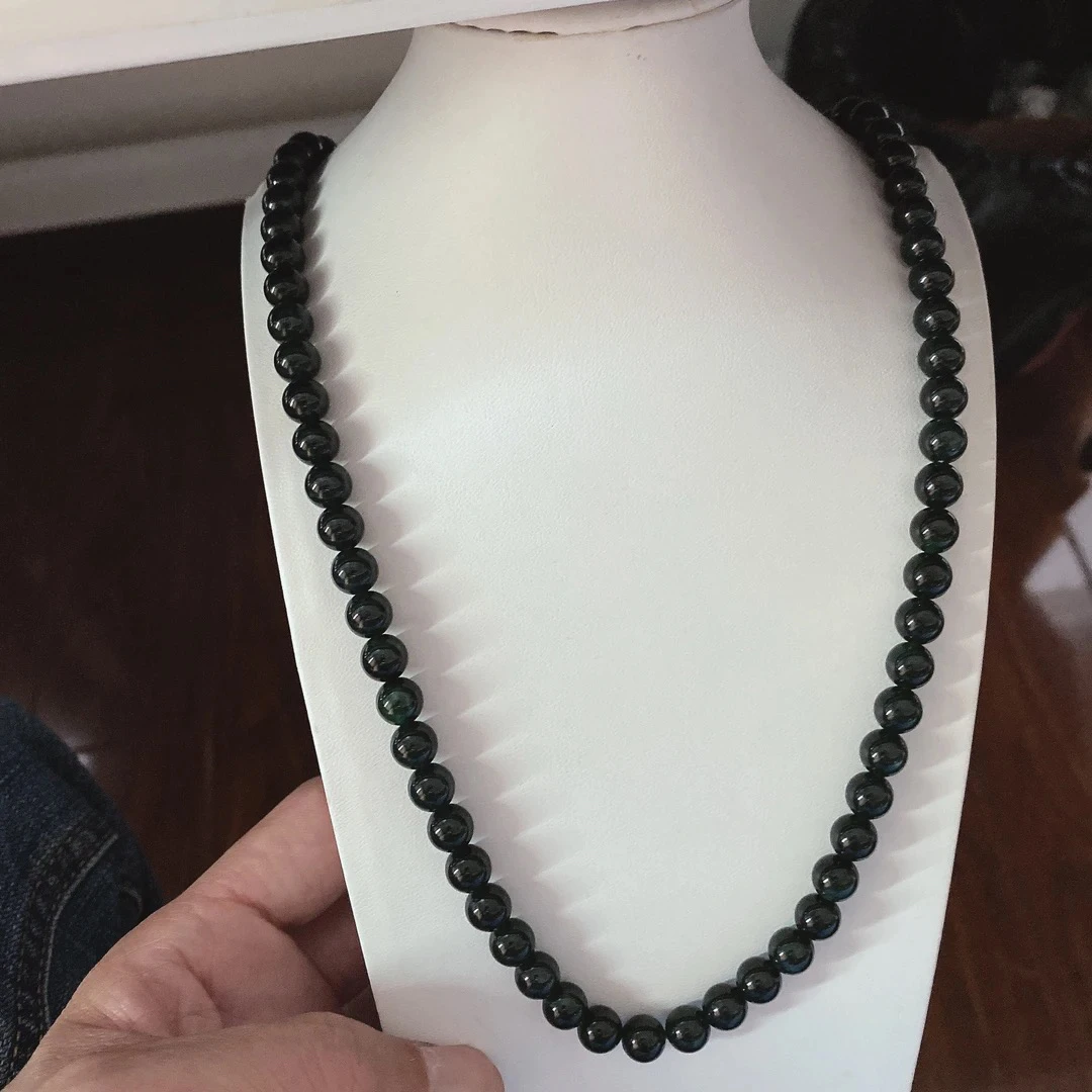 天然缅料A货 十级黑卡7圆珠项链88粒1169