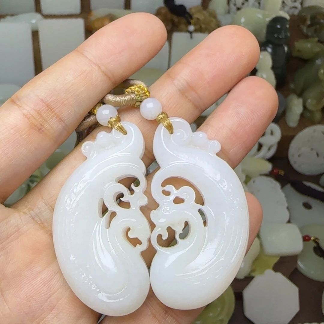 和田玉未镶嵌挂件龙凤佩