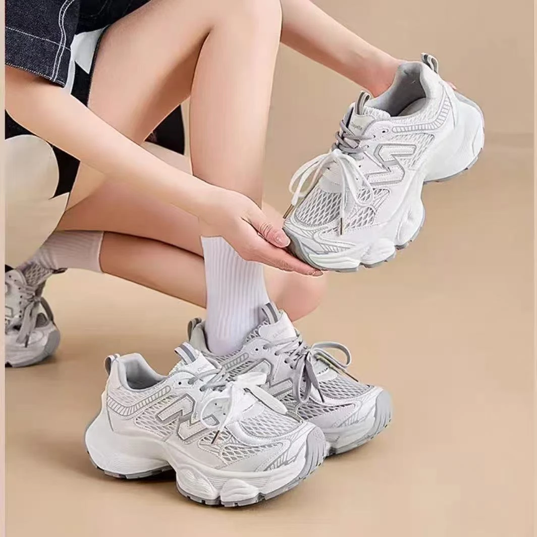 【YQ】2025夏季新款老爹鞋女时尚百搭网面透气厚底增高休闲运动鞋