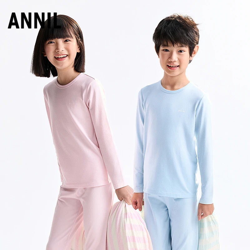 安奈儿男女童秋衣裤套装2025秋新款睡衣裤家居服打底衣裤JM537530
