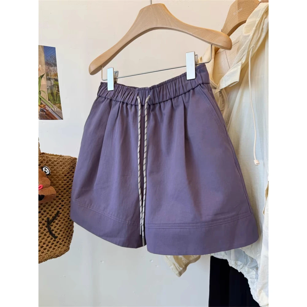 人手一件好版型！韩版卷边抽绳松紧腰休闲短裤女夏季高腰a字阔腿裤