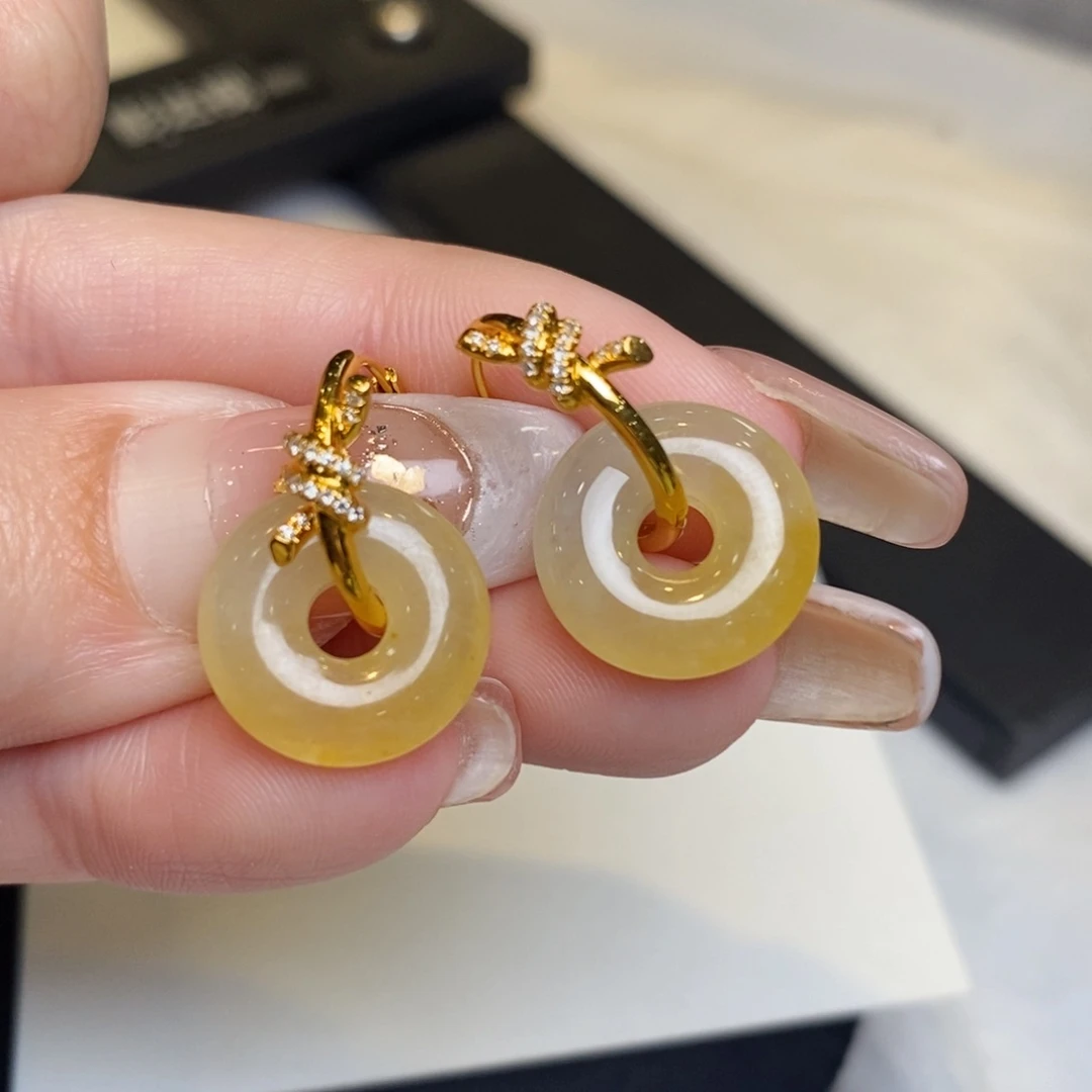 翡翠耳饰18K金镶嵌甜甜圈