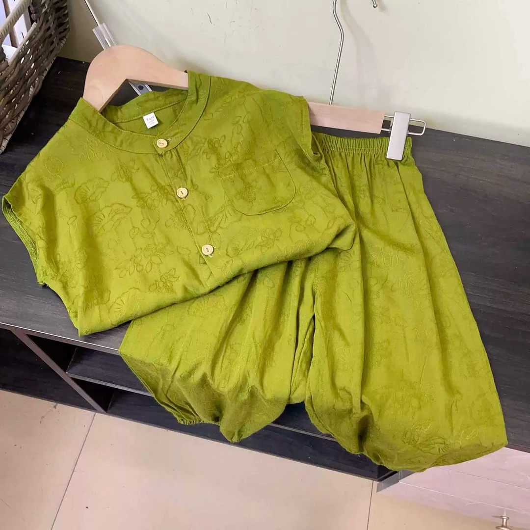 提花款~高品质儿童绵绸短袖长裤两件套 男女宝宝纯色人造棉套装潮