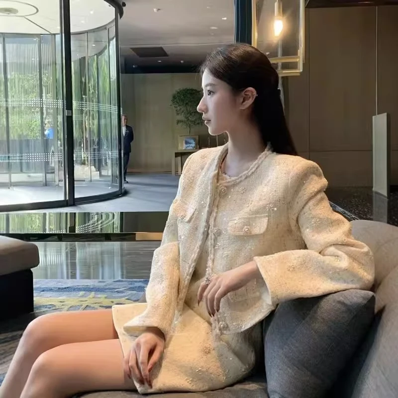 小香风套装韩系高级感粗花呢外套半身裙气质一整套ootd穿搭25秋季