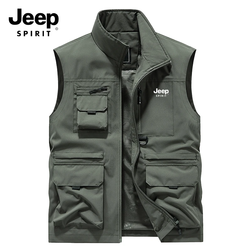 JEEPSPIRIT2025新款户外工装马甲男士多口袋钓鱼摄影休闲坎肩